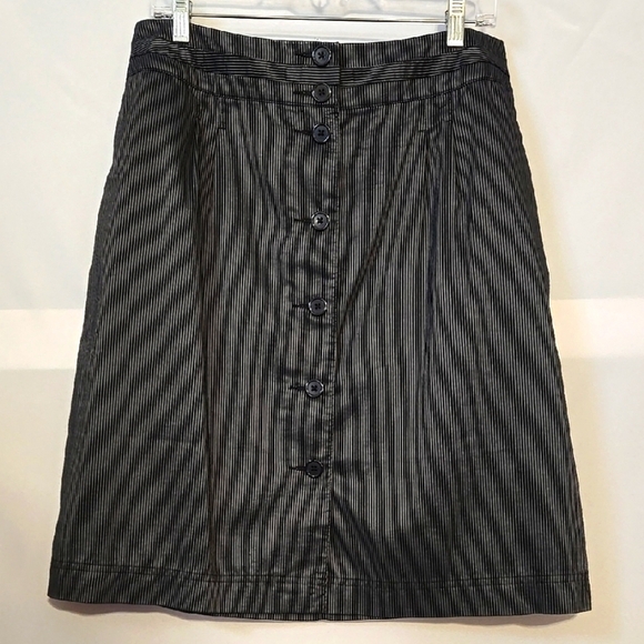 Talbots, Skirt, Sz 14, Black, Silver, Striped, Pockets, Buttons, Cotton, Linen - Picture 1 of 11
